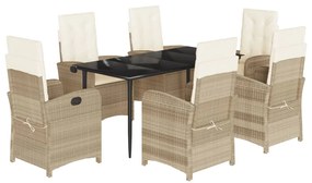 vidaXL 7 részes bézs polyrattan kerti étkezőgarnitúra párnákkal