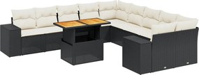 vidaXL 11 részes fekete polyrattan kerti ülőgarnitúra párnákkal
