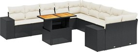 vidaXL 11 részes fekete polyrattan kerti ülőgarnitúra párnákkal
