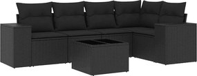 vidaXL 6 részes fekete polyrattan kerti ülőgarnitúra párnákkal