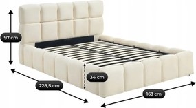 Ágy 140x200 cm méretben, ágyneműtartóval, krém színben, velúr kárpittal MURCJA