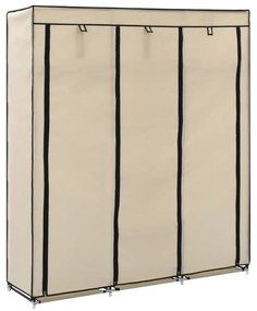 krém szövet ruhásszekrény rekeszekkel és rudakkal 150x45x175 cm