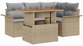 vidaXL Kerti Kanapé Szett tárolóval 5 pcs Bézs Poli rattan