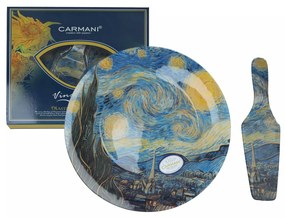 Üveg süteményes tortatál lapáttal Van Gogh Csillagos éj