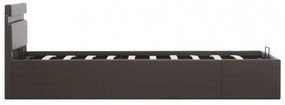 szürke műbőr LED-es hidraulikus ágykeret 100 x 200 cm