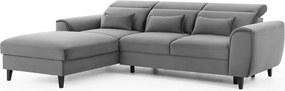 Szürke bársony kinyitható-tárolóhelyes sarokkanapé (bal oldali-heverő résszel) Foble – ELTAP