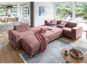 Rózsaszín kinyitható-tárolóhelyes sarokkanapé (jobb oldali-U alakú) Classy Sophie – Miuform