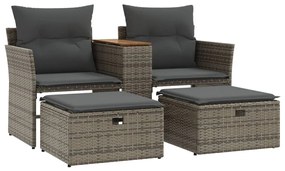2 személyes szürke polyrattan kerti kanapé zsámolyokkal