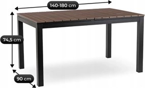 ARGOS kerti asztal 140-180 cm, dió-fekete