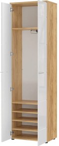 Fehér-natúr színű ruhásszekrény tölgyfa dekorral 60x198 cm Aledo – Germania