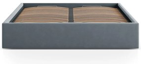 Világoskék kárpitozott ágyneműtartós-ágytámla nélkül franciaágy ágyráccsal 160x200 cm Susan – Micadoni