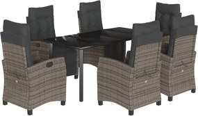 vidaXL 7 részes szürke polyrattan kerti étkezőgarnitúra párnával