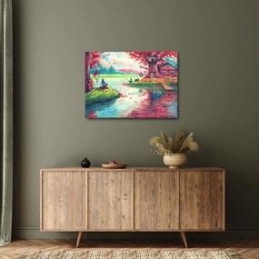 Kép - akvarell, Öböl egy hegyi faluban (70x50 cm)
