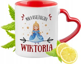 Piros bögre szív alakú füllel Viktória ajándék