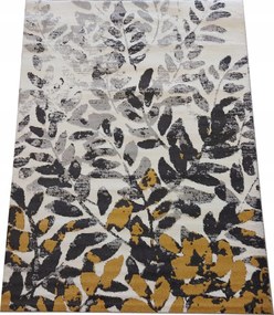 Szőnyeg szürke sárga levélmintás rövid haj 133x190cm