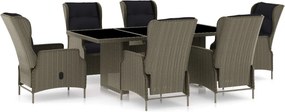 vidaXL 7 részes barna kültéri polyrattan étkezőszett párnákkal