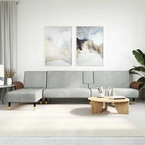 világosszürke L-alakú bársony kanapéágy 279x140x70 cm
