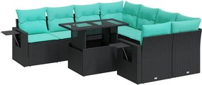 vidaXL 9 részes fekete polyrattan akácfa kerti ülőgarnitúra párnákkal