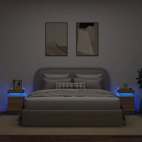 2 db sonoma tölgy színű éjjeliszekrény LED-del 35 x 39 x 55 cm