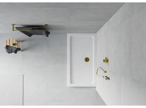 Mexen SLIM - Négyszögletű zuhanytálca 130x70x5cm + arany szifon, fehér, 40107013G