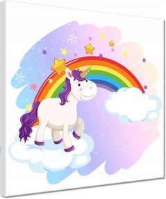 Vászonkép 30x30 Szivárvány és unikornis a felhőn