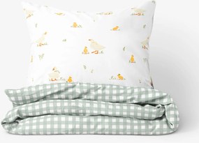 Goldea húsvéti pamut ágyneműhuzat - kacsák és kockás zsálya színű 140 x 200 és 70 x 90 cm