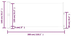 fekete behúzható oldalsó terasz napellenző 140 x 300 cm