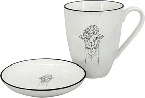 2 darabos szett 450 ml-es bögre és tál Lama A, fehér/fekete