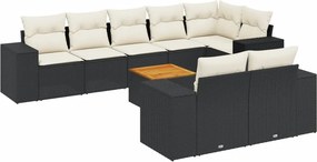 vidaXL 9 részes fekete polyrattan kerti ülőgarnitúra párnákkal
