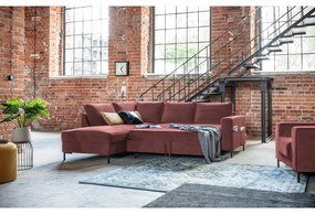 Rózsaszín bársony kinyitható sarokkanapé (bal oldali) Lofty Lilly – Miuform