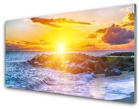 Üvegkép Sunset Sea Coast 100x50 cm 4 fogas