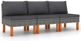 3 db polyrattan és tömör eukaliptuszfa középső kanapé