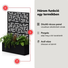 Fém kerti pergola virágládával 3in1, fekete, 1200x1800x300 mm: ROSE