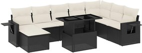 vidaXL 8 részes fekete polyrattan kerti ülőgarnitúra párnákkal