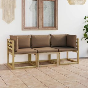vidaXL háromszemélyes kerti kanapé tópszínű párnákkal