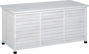 Outsunny Kültéri Tároló láda 284L Fa Kert doboz Vízálló Nyitható tetővel és Redős kialakítással 127x56x60 cm Fehér | Aosom