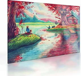 Kép - akvarell, Öböl egy hegyi faluban (üvegen) (70x50 cm)