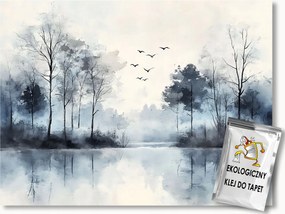 Fotótapéta Flizelina Tájkép Kilátás Fák Madarak Tó Köd 100x75 ragasztó