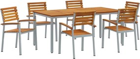 vidaXL Kert étkező szett 7 pcs Szürke Tömör Akácfa