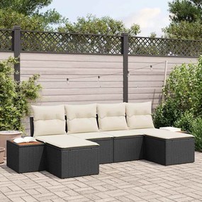 vidaXL Kerti Kanapé Szett párnával 6 pcs Fekete és Krém Poly Rattan