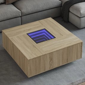 Tölgy színű végtelen hatású LED-es dohányzóasztal 100x100x40 cm