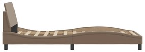 cappuccino színű műbőr ágykeret fejtámlával 90 x 200 cm