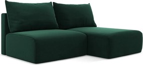 Sötétzöld bársony kinyitható-tárolóhelyes sarokkanapé (jobb oldali-heverő résszel) Kalena – Makamii