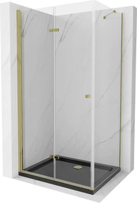 Mexen Lima, zuhanykabin összecsukható ajtóval 100 (ajtó) x 80 (fali) cm, 6mm átlátszó üveg, króm profil + vékony zuhanytálca fekete + arany szifon, 8…