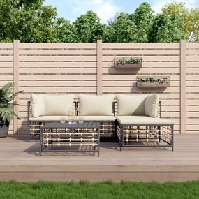 4 részes antracitszürke polyrattan kerti ülőgarnitúra párnákkal