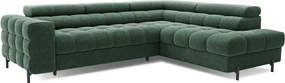 Zöld buklé kinyitható-tárolóhelyes sarokkanapé (jobb oldali-L alakú) Ferucce – ELTAP