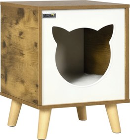 Pawhut Fa Macska Ház Belső Macska Barlang Washable Párnával és Emelt Lábakkal 34x34x44 cm Barna | Aosom