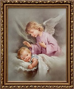 Vászonkép 29x24 Őrangyal Arany Angyal Díszített Keresztelő Ajándék Keret