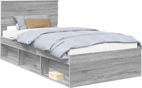 vidaXL Ágykeret fejtámlával Szürke Sonoma 100 x 200 cm Tömör fenyőfa