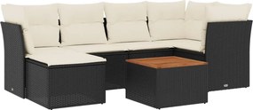 vidaXL 7 részes fekete polyrattan kerti ülőgarnitúra párnával